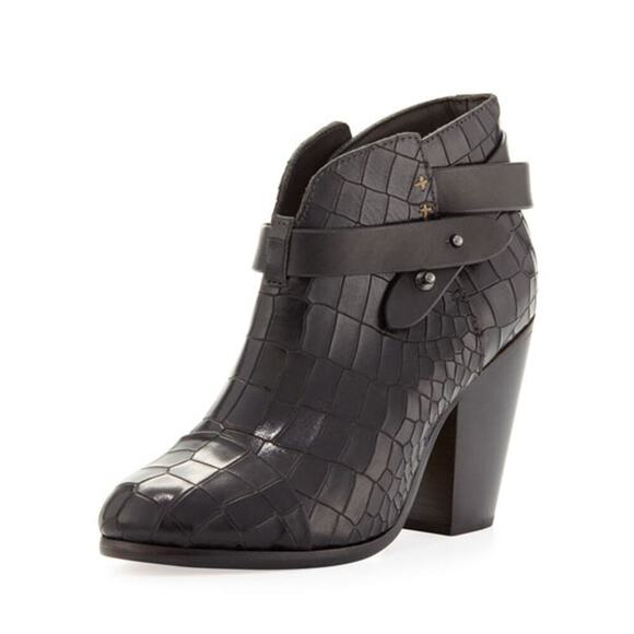 Rag & Bone Harrow Crocodile-Embossed Leather Booties Black Size 10 - Picture 1 of 7